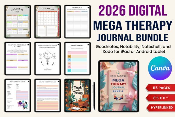 2026 Digital Mega Therapy Journal Bundle: A Comprehensive Tool for Mental Health and Personal Growth